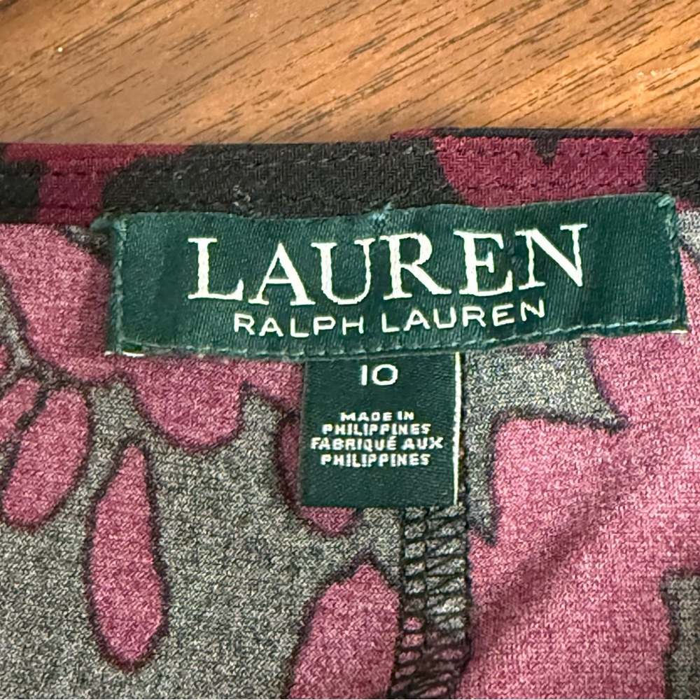 Lauren Ralph Lauren Black Burgundy Floral Ruched Sheath Dress Size 10 - Picture 8 of 10